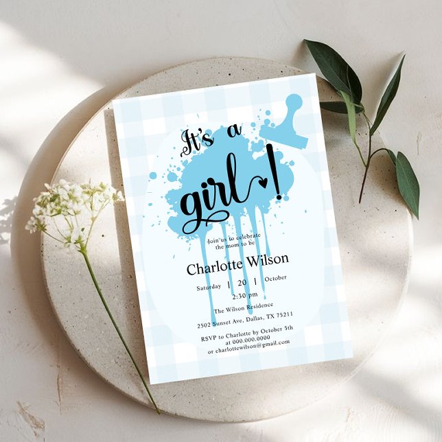 Invitation C'est une fille Douce Pastel Bleu Gingham Baby Sho (Créateur téléchargé)