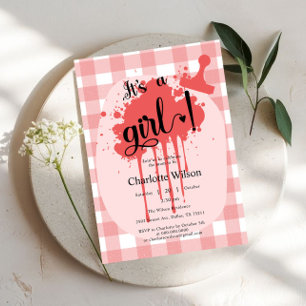 Invitation C'est une fille Douce Pastel Rouge Baby Shower à c