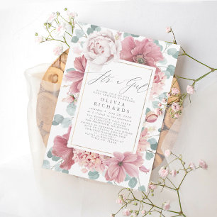 Invitation C'est une fille Dusty Rose Floral mignonne Baby sh