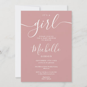 Invitation C'est une fille Élégant Rose Poussiéreux Rose Baby