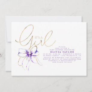 Invitation C'est une fille - Élégante Baby Shower Violet et O