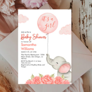 Invitation C'est une fille éléphant floral rose Baby Shower