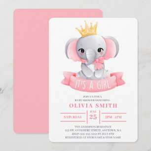 Invitation C'est une fille Éléphant mignon aquarelle Baby Sho