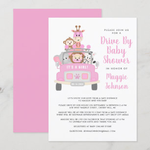 Invitation C'est une fille en voiture par Safari Baby shower 