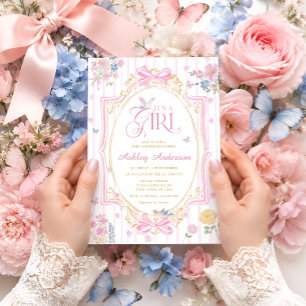Invitation C'est une fille Fête bébé arc floral fantaisiste
