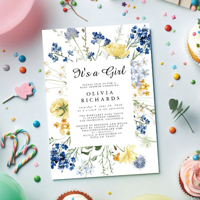 Invitation C'est une fille Fête de bébé Fleur de champ (Créateur téléchargé)