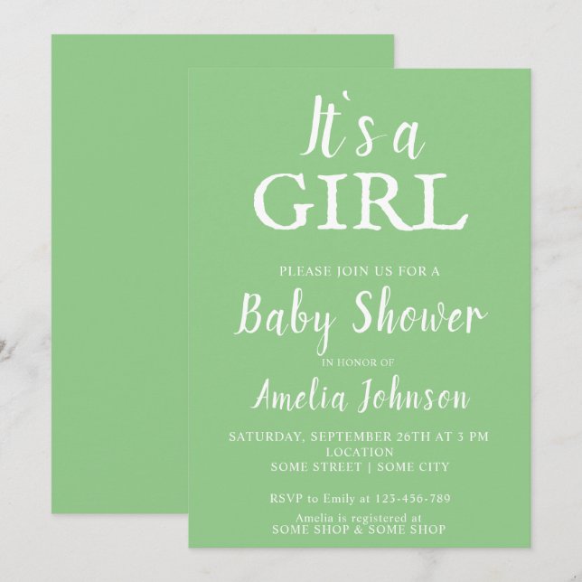 Invitation C'est une fille Fête de naissance de bébé fille ve (Devant / Derrière)