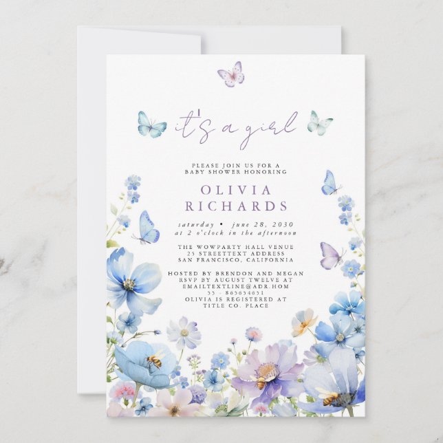 Invitation C'est une fille Fleur sauvage Floral Baby Shower  (Devant)