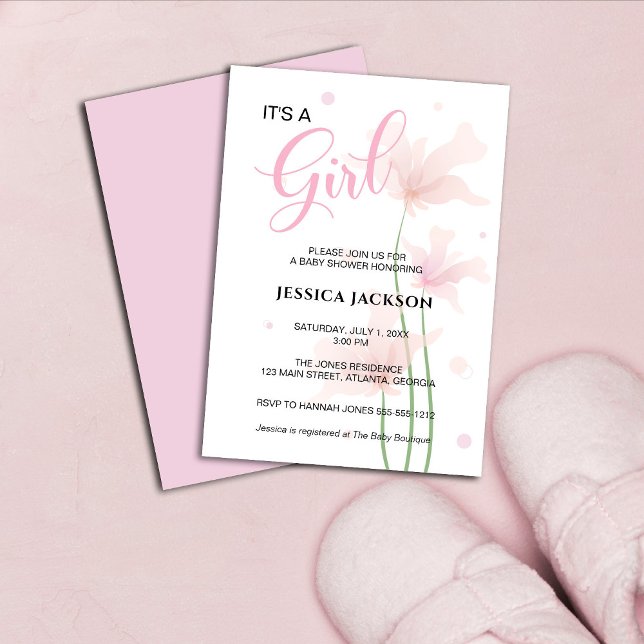 Invitation C'est une fille Fleurs roses douces  (Créateur téléchargé)