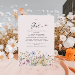 Invitation C'est une Fille Fleurs sauvages Douce Fête de Bébé