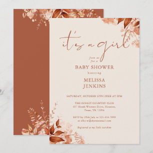 Invitation C'est une fille Floral Automne Bébé Shower