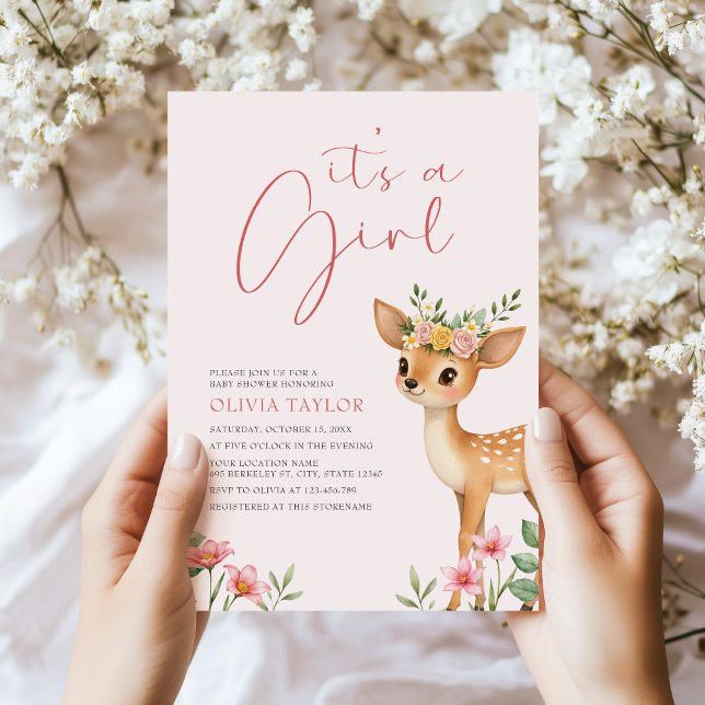 Invitation C'est une fille Floral Deer Baby Girl Shower (Créateur téléchargé)