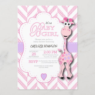 Invitation C'est une fille - Girafe rose - Baby shower