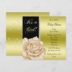 Invitation "C'est une fille" Ivory Rose & Perles Baby Shower