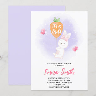 Invitation C'est une fille Lapin Mignon Baby Shower