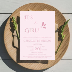 Invitation C'est une fille ! Minimalisme Baby Shower Rose Pas