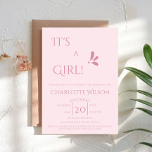 C'est une fille ! Minimalisme Baby Shower Rose Pas