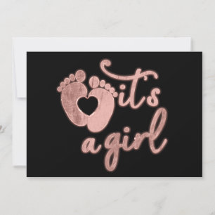 Invitation C'est une fille nouveau bébé Rose Black Heart Feet