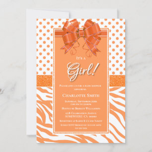 Invitation C'est une fille Orange et Baby shower blanc
