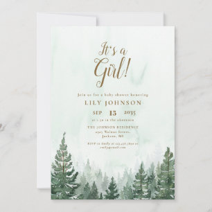 Invitation C'est une fille Pine Forest Photo Code QR Baby Sho