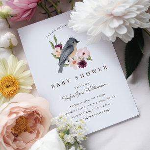 Invitation C'est une fille rose aquarelle florale et petit oi