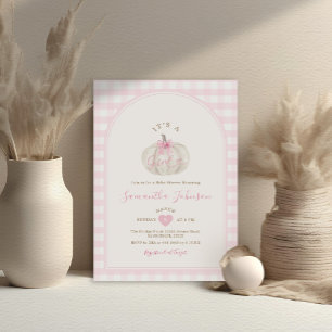 Invitation C'est une fille rose En vichy Baby shower Citrouil