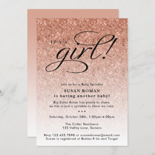 Invitation C'est une fille Rose Gold Ombre Parties scintillan