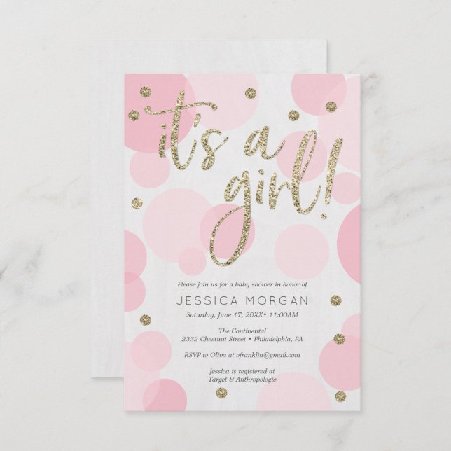 Invitation C'est une fille rose Polka Dot Baby Shower Invitat (Devant / Derrière)