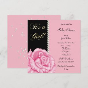 Invitation "C'est une fille" Rose rose et perles Baby Shower