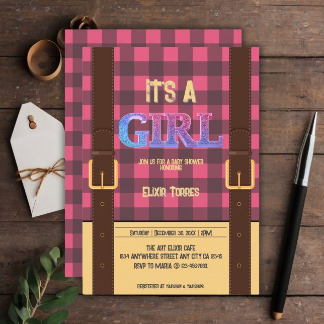 Invitation C'est une fille Rustic Lumberjack Flannel Baby sho (Créateur téléchargé)