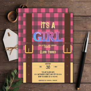 Invitation C'est une fille Rustic Lumberjack Flannel Baby sho