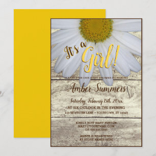 Invitation C'est une fille Rustique Floral Daisy Baby shower 