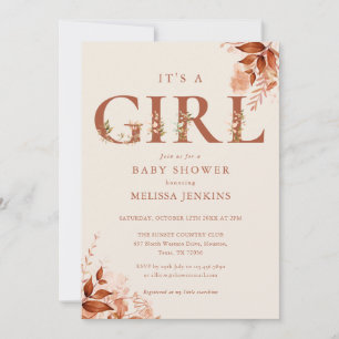 Invitation C'est une fille Rustique Floral Lettre Automne Bab