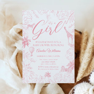 Invitation C'est une fille Safari Jungle Baby Shower Fille