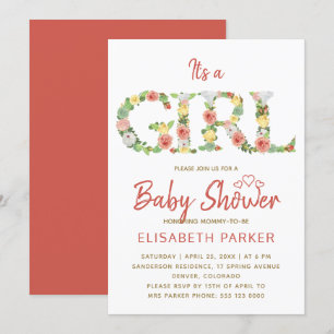 Invitation C'est une fille shower avec un alphabet floral scr