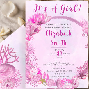 Invitation C'est une fille sous la mer Douce Baby Shower rose