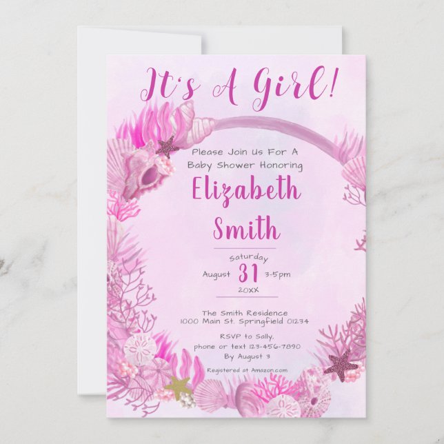 Invitation C'est une fille sous le Baby shower rose mou de la (Devant)