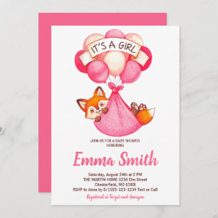 Invitation C'est une fille Watercolor Fox Baby shower Invitat