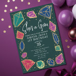 Invitation C'est une Gem Crystals Gemstone Geology Kid Annive<br><div class="desc">Cette invitation anniversaire de enfant branchée "Elle est une perle" présente des couleurs bijoux avec cristaux et pierres précieuses. L'envers est orné d'un motif d'étoiles dorées scintillantes. Personnalisez-le selon vos besoins. Vous pouvez trouver des produits correspondants dans mon magasin.</div>