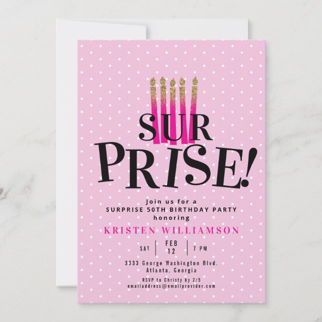 Invitation C'est une Parties scintillant d'or rose surprise 5 (Devant)