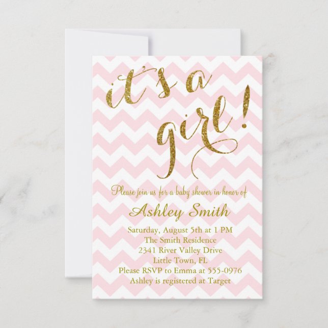 Invitation C'est une Parties scintillant rose fille Chevron (Devant)
