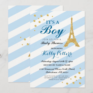 Invitation C'est une rayure bleue de Tour Eiffel de baby