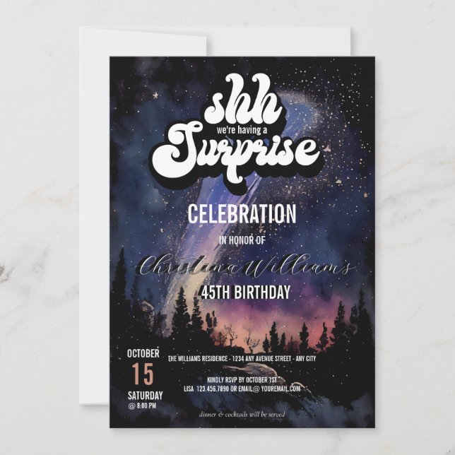 Invitation C'est une soirée surprise | Nuit étoilée (Devant)