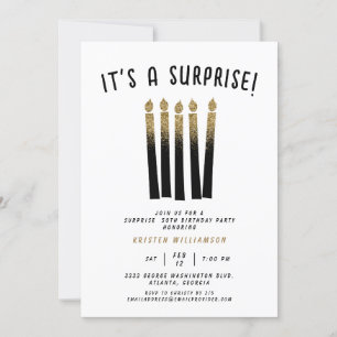 Invitation C'est une surprise Anniversaire Black Gold Parties