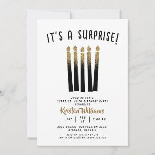Invitation C'est une surprise Anniversaire Black Gold Parties