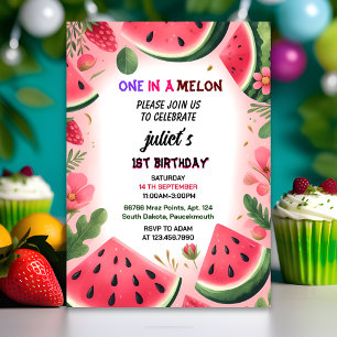Invitation Cet été rose un dans un melon premier 1er annivers