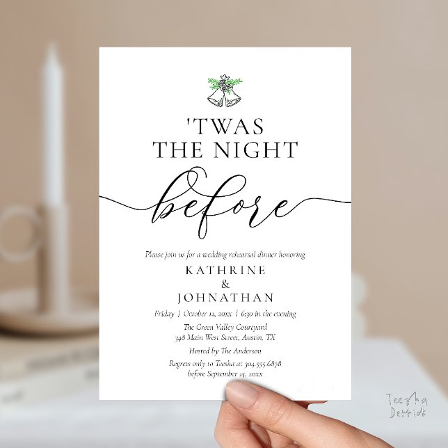 Invitation C'Était La Nuit Avant Le Dîner De Répétition Class ('Twas The Night Before Modern Romantic Wedding Rehearsal Dinner Invitation Card PDF Black White)