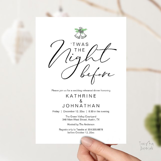 Invitation 'C'Était La Nuit Avant Le Dîner De Répétition Roma ('Twas The Night Before Modern Romantic Wedding Rehearsal Dinner Invitation Card PDF Black White)