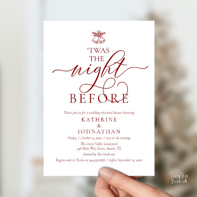 Invitation C'était la veille de la répétition de dîner de cla ('Twas The Night Before Classy Rehearsal Dinner Invitation Card in Burgundy Wine Red)