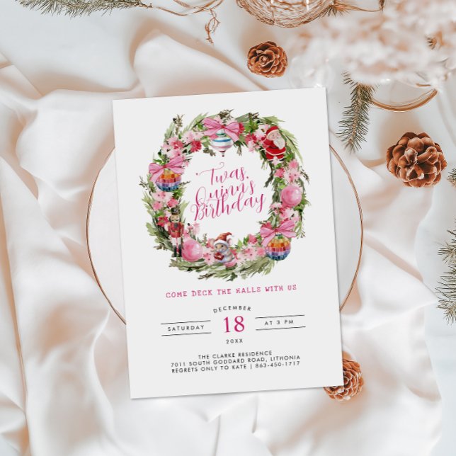 Invitation C'était un anniversaire de Noël | Couronne de fête (Créateur téléchargé)